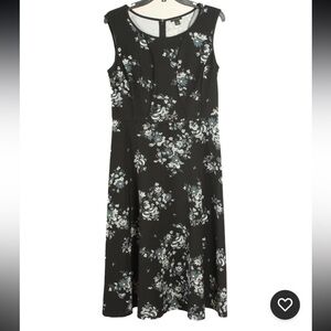 Ann Taylor Dress Women’s 6 Black Green Floral A Line Sleeveless Stretch